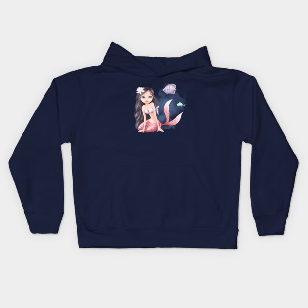 Mermaid fish watercolor Kids Hoodie by Mako Design 